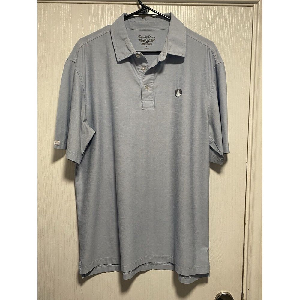 Straight Down Performance Polo Shirt LargeMens Blue Short Sleeve Stretch‎ Golf